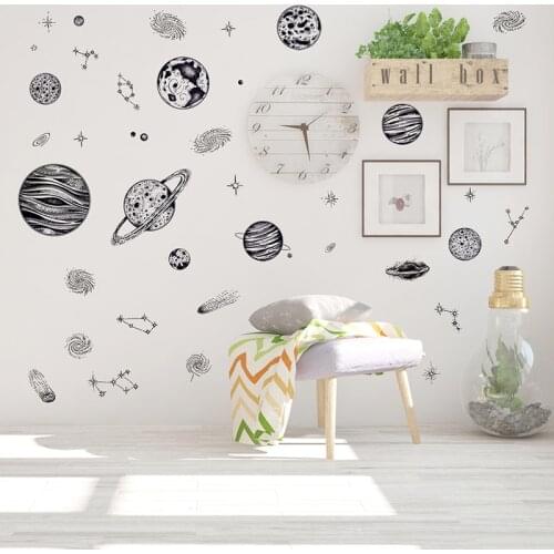Creative Ink Space Planet Sketch Wall Stickers Living Room TV Sofa Study Background Decoration Removable Vinyl Mural Stickers