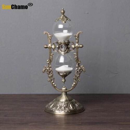 European Hourglass Timer 15/30min Clock Sand Metal+glass Decorative Sand Hourglasses Sand Sand Timer for Desk Decoration