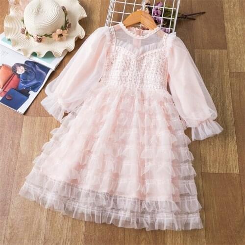 Girls Lace Cake Princess Dress For Kids Long Sleeve Elegant Wedding Birthday Christmas Party Costume Children Winter Clothing