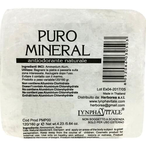 Alum Block Puro Mineral - Natural Crystal Deodorant Rock - Rough Alum Stone - Aluminum Free Deodorant for Women and Men - Travel Size - 120/160 gr - 5 Oz