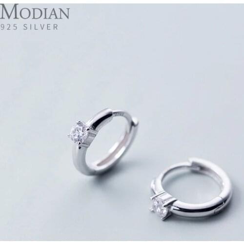 Modian Crystal Round Classic Hoop Earrings Trendy Simple 925 Sterling Silver Jewelry For Women Korean Tiny Silver Earring Gift