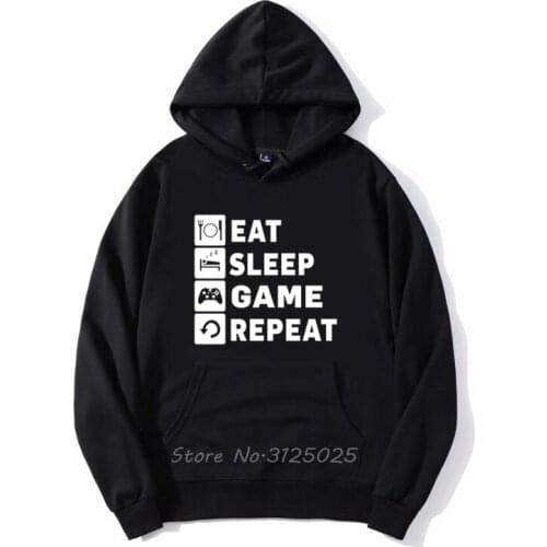 Eat Sleep Game Repeat Funny Gamer Nerd Hoodie Printed Hoodie Autumn Winter Men Fleece Sweatshirt Hoody Streetwear