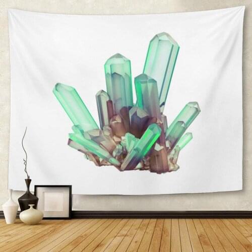 3D Render Digital Abstract Green Crystals Faceted Gem Geology Tapestry Wall Hanging for Living Room Bedroom Dorm 50x60 inches