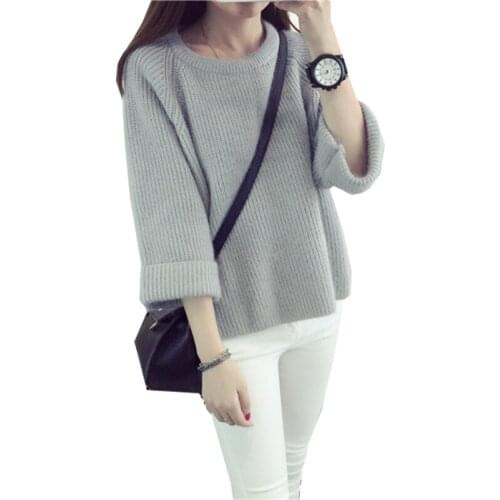 2017 New Sweater Women Autumn And Winter Female Loose Solid Color Large Sweater Women Sweaters And Pullovers Vestidos MMY50304