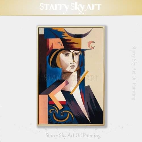 Excellent Artist Hand-painted High Quality Abstract Portrait Oil Painting on Canvas Abstract Lady Figure with Hat Oil Painting