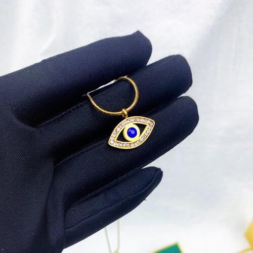 Lucky Eye Fatima Hamsa Hand Turkish Evil Eye Pendant Necklace Gold Color Long Chain Necklace for Women Girls Fashion Jewelry