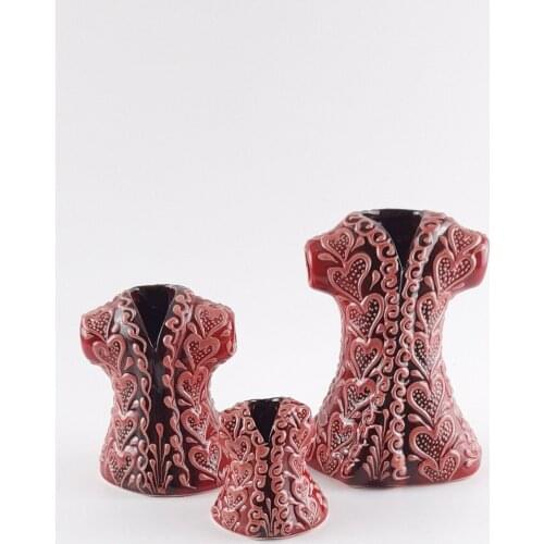 Tile Ceramic Red 3-Piece English Style Caftan Set Handmade Gift Decorative