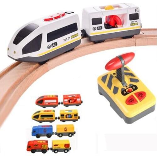 New RC Electric Train Remte Control Train Truck Wooden Tracks Magnetic Rail Car Toys Raiway Train For Kids Gift