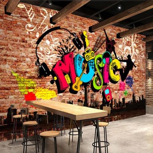 Custom 3D Wall Murals Wallpaper City Music Art Graffiti Brick Wall Large Wall Painting Mural Wall Papers Home Decor Living Room