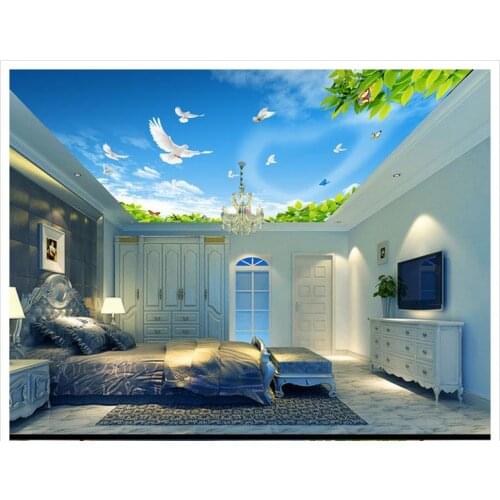 Custom photo wallpaper 3d ceiling murals wallpaper blue sky green dove ceiling roof background wall mural beauty home decoration