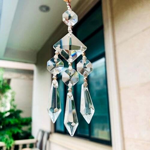 Transparent Crystal Prism Pendant Square Bead Lighting Pendant Suncatcher Chandelier DIY Crystal Bead String Wedding Prop Decor