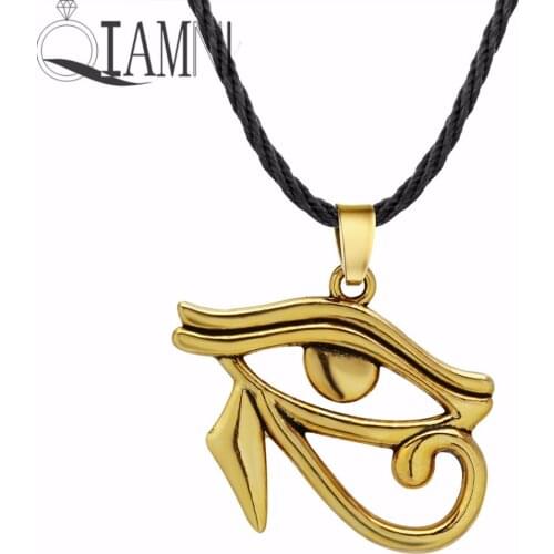 QIAMNI Antique Vintage Pharaoh Horus Eye Necklace Hawk Egyptian Amulet Pendant Necklace for Women Men Charm Egypt Jewelry