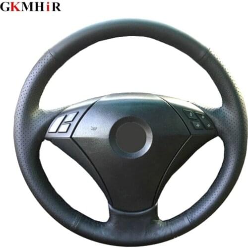 GKMHiR DIY Black Artificial Leather Hand-Stitched Car Steering Wheel Cover for BMW 530 523 523li 525 520li 535 545i E60