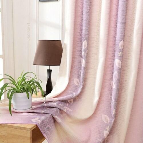 Modern Style Cotton Linen Blackout Curtains Leaves Priented Purple/Green Color Cloth For Adult Child Living Room Bedroom Decor
