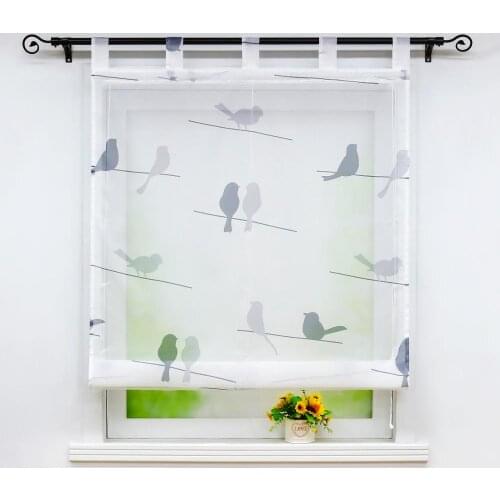 Roman Curtain Bird Printed Panel Tulle For Home Kitchen Window Drapes Sheer Living Room Cafe Balcony Tab Top 1PCS