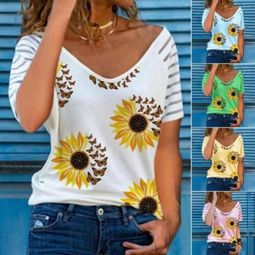 Clothes Stylish Butterfly Floral Print Loose T-shirt T-shirt Printed for Shopping