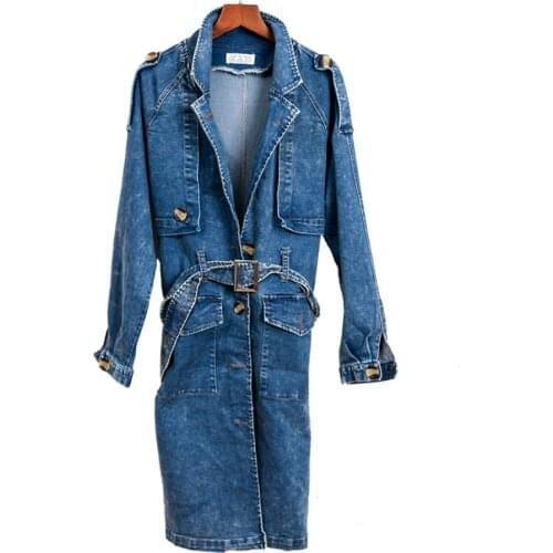 Spring Autumn denim trench coat Women long jean Windbreaker Female Casual Jeans Outwear Loose Cowboy coats 91006