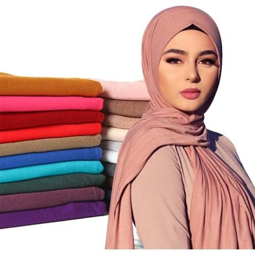 Solid Color Modal Cotton Jersey Hijab Scarf Women High Quality Stretch Muslim Woman Veil Womens Scarves Plain Headband Foulard