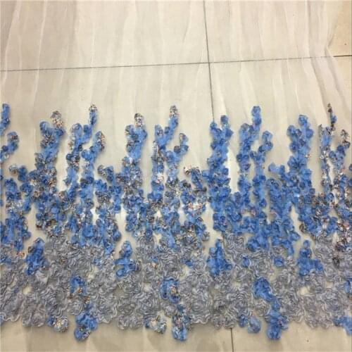 3D Sky Blue Flower Tulle Lace Fabric 2019 African French Lace Fabric Nigerian Embroidery Tulle French Lace 91*130cm