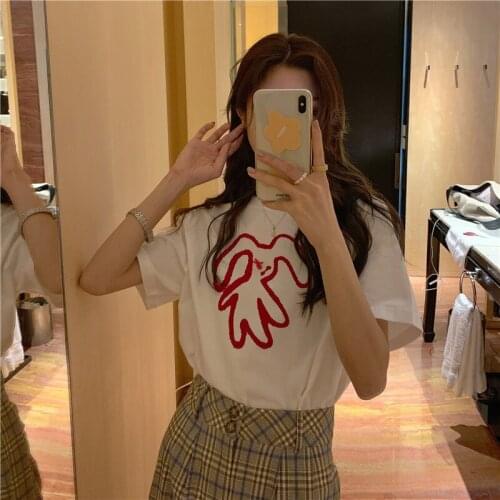 Cotton 2021 summer new printed short-sleeved T-shirt women loose all-match tops tide all-match round neck