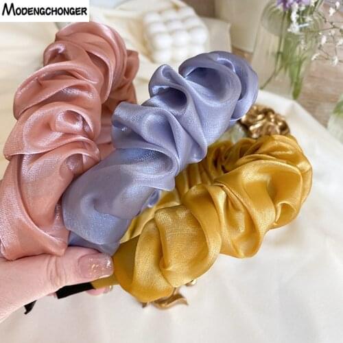 High Quality Pleated Headband Elegant Temperament Ladies Women Bright Silk Fabric Headwear Fashion large Bezel Hair Accessories