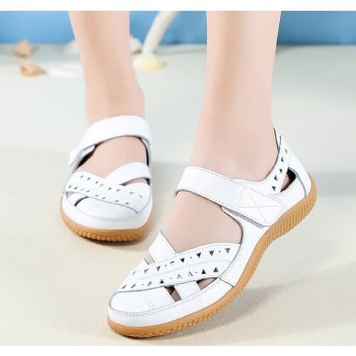 Woman Summer Vintage Wedge Sandals Real Cowhide Hollow Shoes Casual Sewing Female Ladies Platform Retro Sandalias Plus Size