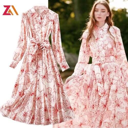 ZALady designer long shirt dresses for women vintage Butterfly print long sleeve elegant beach Bohemia vacation maxi dress femme