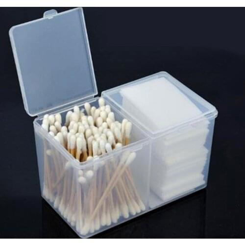 1PCS Twin Well Empty Grids Portable Storage Case Wipe Pads Cotton Swab Rods Makeup Tools Container