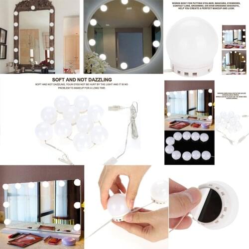 10 Bulbs Vanity LED Makeup Mirror Lights Dimmable Bulb Warm/Cold Tones Dressing Mirror Decorative LED Bulbs Kit Makeup Accessory