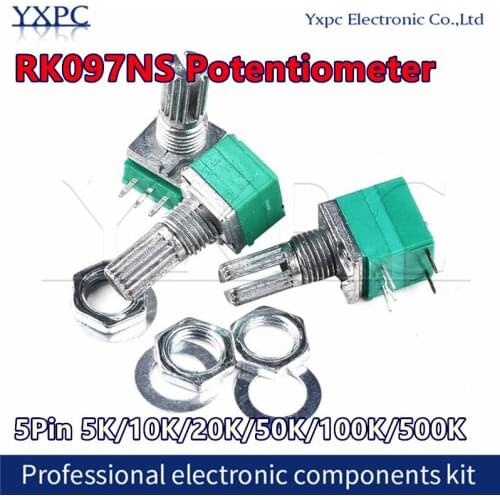 5pcs New RV097NS 5pin RK097NS RV097 5K 10K 20K 50K 100K 500K with a switch audio shaft 15mm amplifier sealing potentiometer