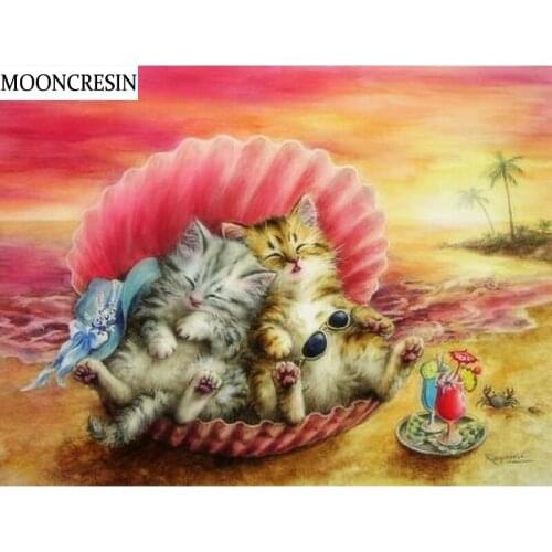 5D Diamond Painting Full Drill Square Resin Seaside Cat Cross Stitch Diy Diamond Embroidery 3D Mosaic Picture Living Room Decor