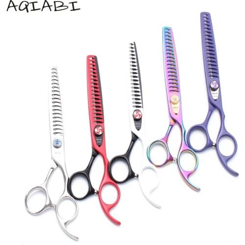 A4004 7" AQIABI 440C Professional Dog Scissors Pet Scissors Grooming Scissors 18 Teeth Fishbone Thinning Shears Animal Supplies