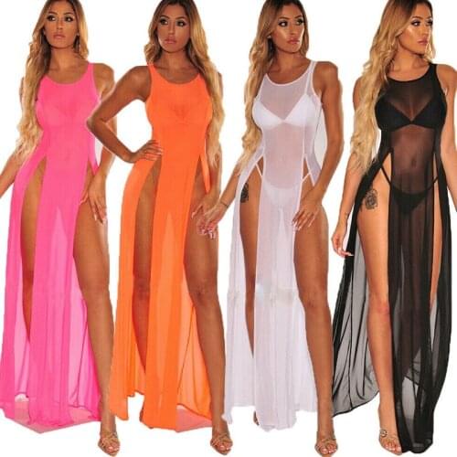 White Black Mesh Bikini Cover Up Womens Swimsuit Beach Long Dress Summer Bathing Suit One Piece Kaftan Tunic Cover-ups