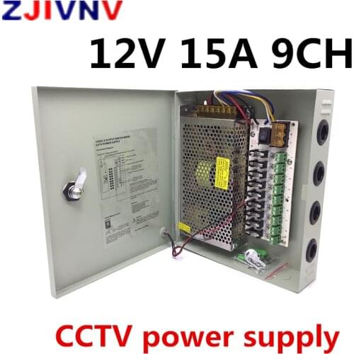 9CH 12V 15A Fused CCTV power supply box AUTO-RESET / 12V 15A 180W monitor power supply / switch power supply 9 channel