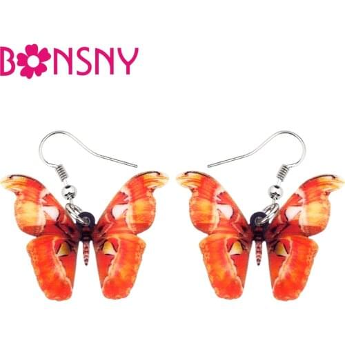 Bonsny Acrylic Big Unique Orange Butterfly Earrings Dangle Drop Summer Novelty Jewelry For Women Girls Ladies Teens Accessories