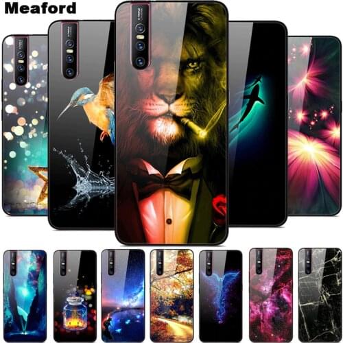 Tempered Glass Case For Coque VIVO V15 Pro Cover V 15 Soft Bumper 3D Cat Printing Funda For VIVO V15 Pro V15Pro V 15 Phone Case