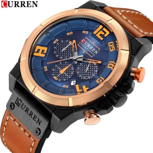 CURREN Top Brand Mens Fashion Sports Military Watches Chronograph Leather Mens Quartz Wristwatches Waterproof Relogio Masculino