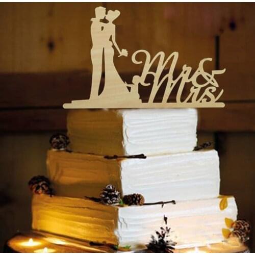 Wooden Wedding Cake Topper Bride Groom Mr&Mrs Love Tree Cupcake Toppers For Wedding Anniversary Party Cake Decorations Supplies