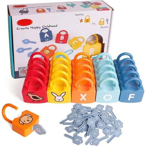 Kids Montessori Materials Toy Learning Locks with Keys 26 Letter Matching Animals Educational Toys for Children Preschool Games