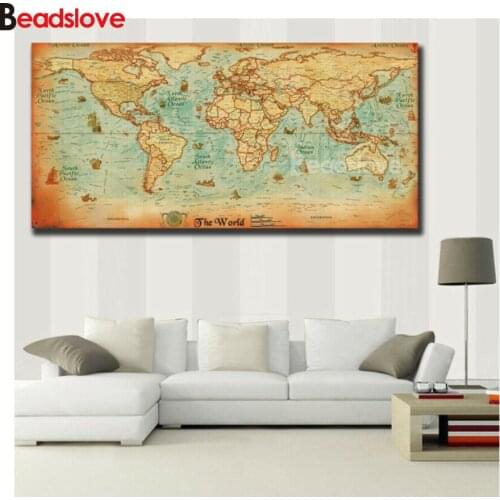 Large acDiy Diamond Painting The World Vintage Map Scenic Full square round drill,Diamond Embroidery Rhinestones Cross Stitch