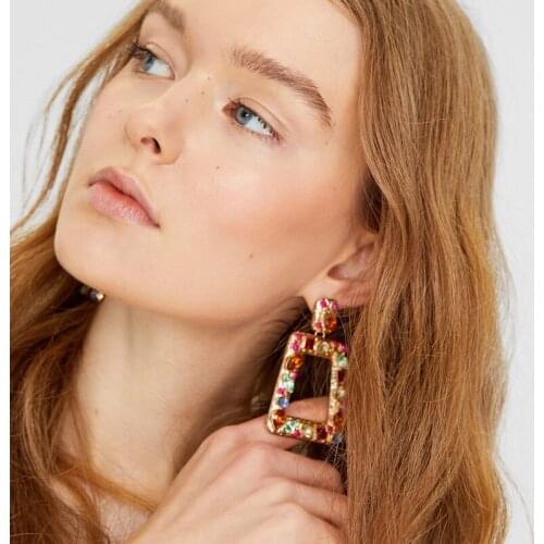 Dvacaman New Fashion Mix Crystal Big Geometric Metal Exaggeration Square Drop Earrings for Women Statement Jewelry Accessories