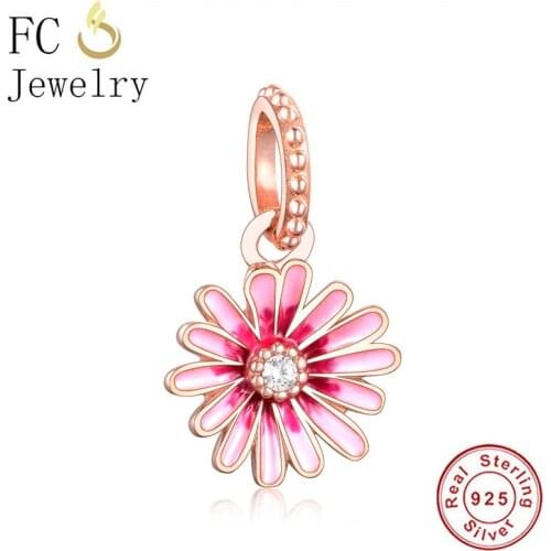 FC Jewelry Fit Original Brand Charm Bracelet 925 Silver Rose Gold Daisy Flower Bead For Making Women Berloque Spring 2020 NEW