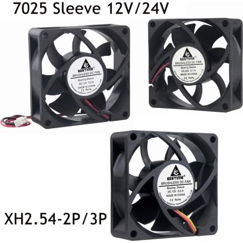 GDSTIME 2PCS 70X70x25mm Fan Cooler 12V 24V 70mm 2pin/3pin Cooling Fan Sleeve