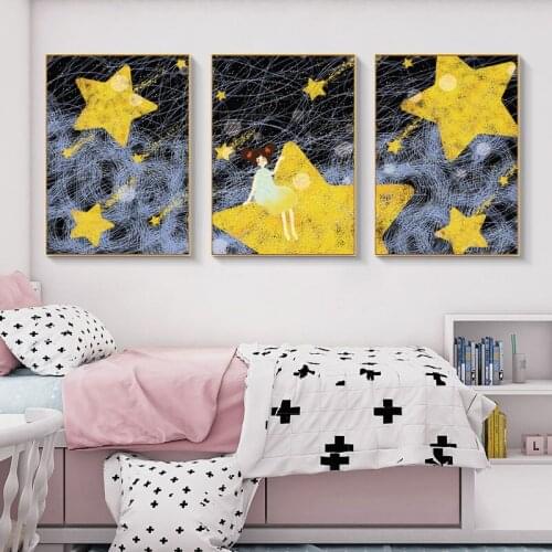 Baby Girl Bedroom Canvas Art Painting Star Cloud Little Girl Poster Kids Nursery Prints Picture on the Wall Nordic Home Decor