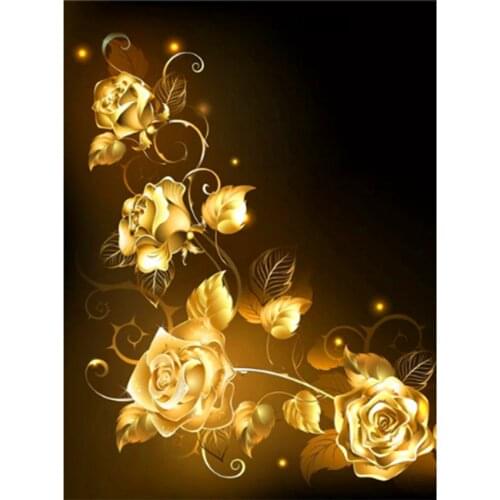 5D DIY Square Round Diamond Painting Gold Flower Diamond Inlaid Embroidery Cross Stitch Mosaic Wall Home Decoration Gift WG2181