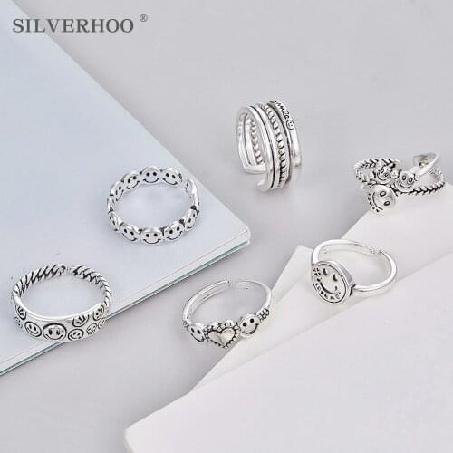 Punk Fashion Rings For Women Men Silver Heart Shape Smile Ring Resizable Opening Finger Rings Retro Female Classic Jewelry Trend