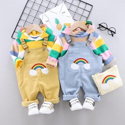 Boys Clothing set Spring /Autumn Suit Childrens stripe Hoodie +rainbow strap pants girls Cotton Sets Childrens Clothing 0-4Y