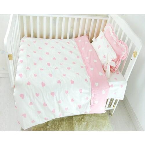 3Pcs Baby Bedding Set Pink Love Princess Newborns Pattern Kid Bed Girl 100% Cotton Crib Bedding Duvet Cover Pillocase Linen Shee
