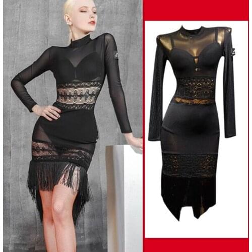 Lace fringe latin dress tassel Latin practice dance salsa dress bachata dress 467