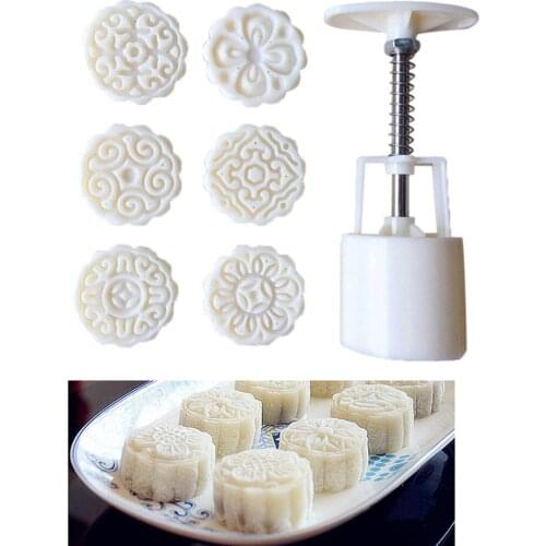 6 design Flower Mooncake Mold Set Mid Autumn Festival DIY Hand Pressure Fondant Diy Moon cake mold Janai Prunima Tool JU0086
